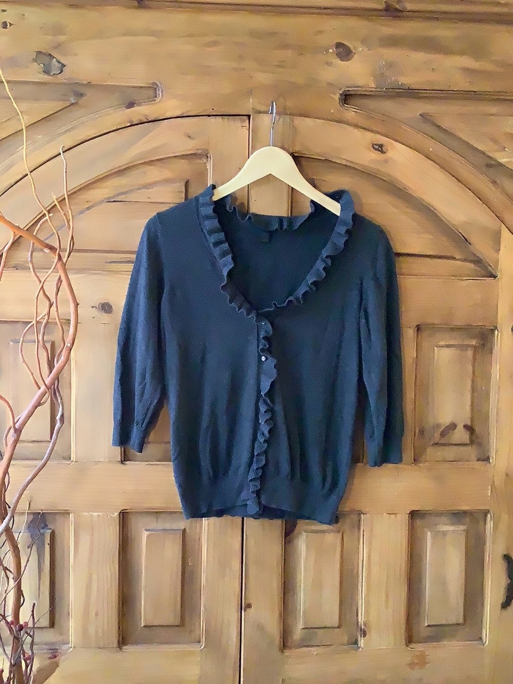 Ann Taylor Black Ruffle-Trim Cardigan